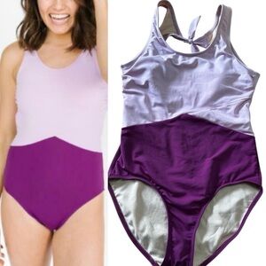 Lime Ricki Lavender Purple Colorblock Open Back One Piece Swimsuit Size Medium